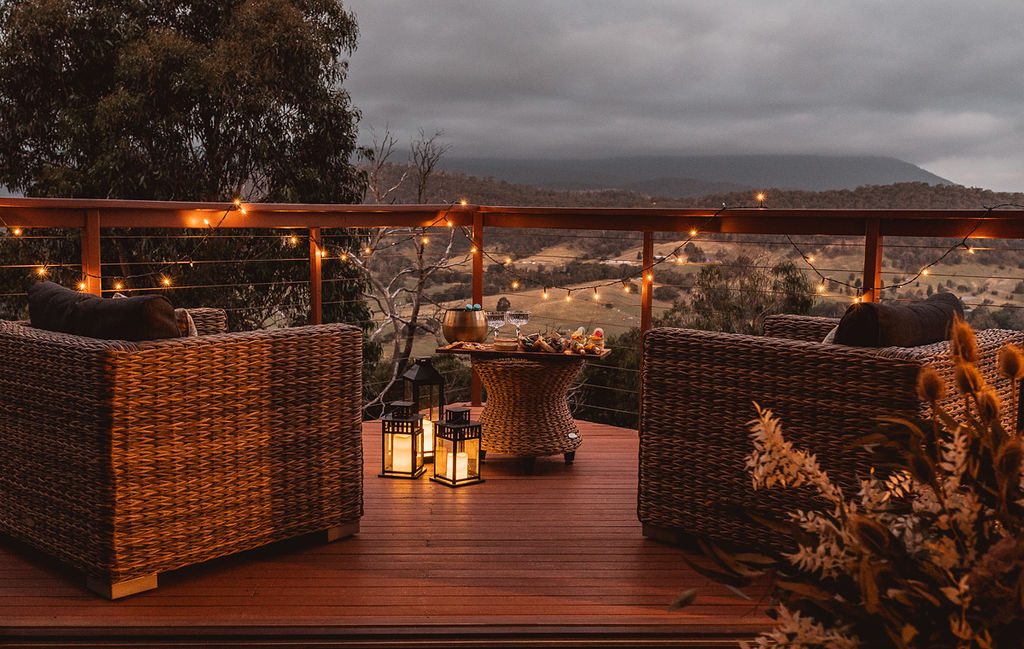Balcony at night - Kangaroo Ridge Retreat Wedding Night arrival