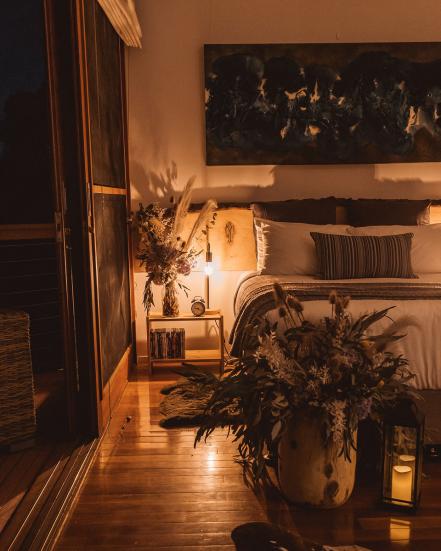 romantically lit bedroom