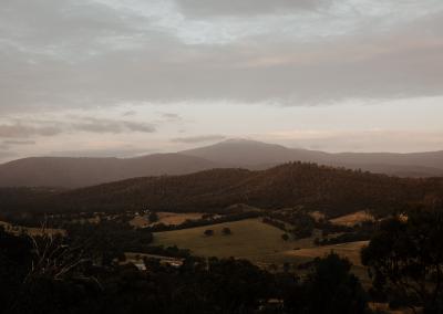 A photo of the moutain scapes of the Yarra Valley as seen in every room in the cabins at Kangaroo Ridge Retreat.
